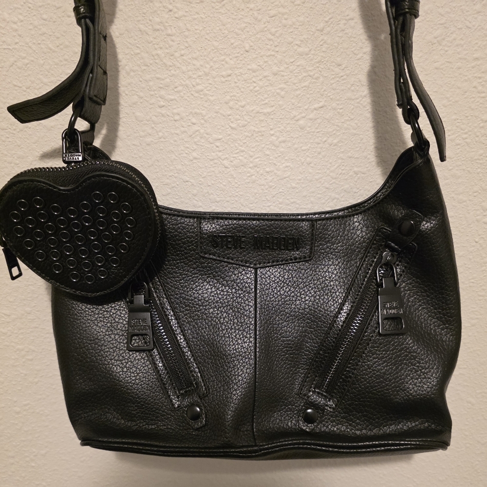 Steve Madden Black Shoulder Bag with Heart Pouch